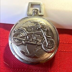 QUARTZ Silver Motorcycle Pocket Watch
